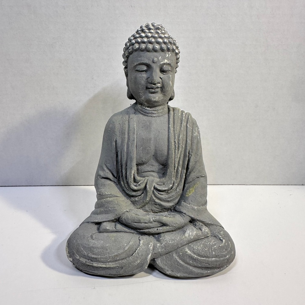 Gray Seated Meditating Buddha Statue Stone Look Zen Home Garden Decor